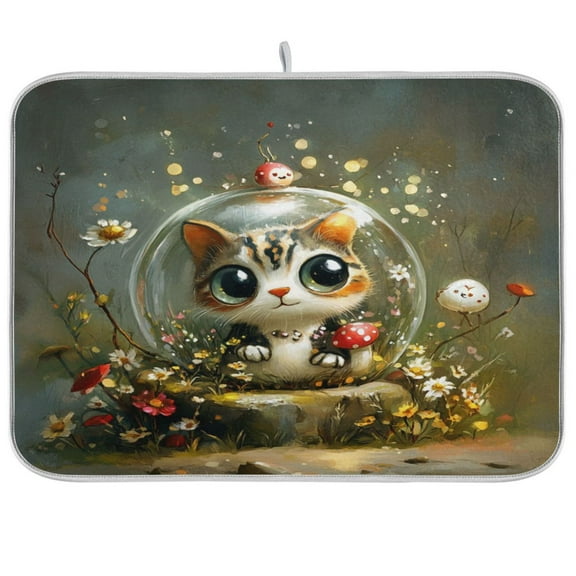 Kitchen Drying Mat 16x18In Drying Dish Mat Dish Drying Mats Kitchen Countertop Multi-Function Drain Drying Mat Kitchen Table Cat Bubble
