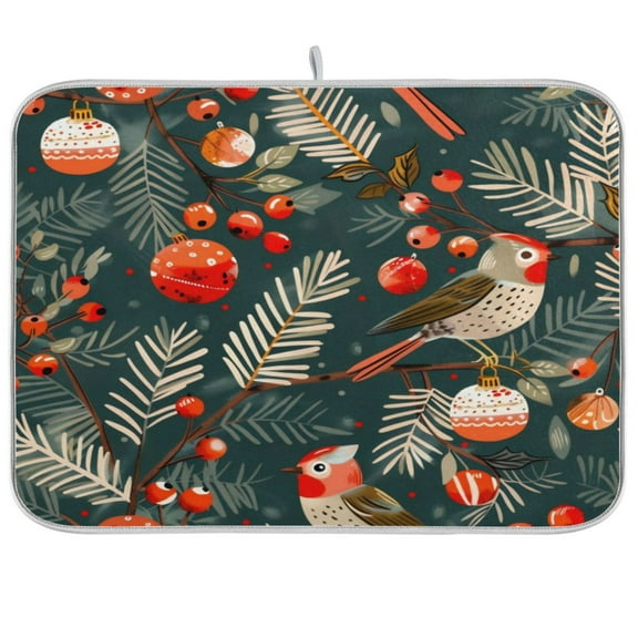 Kitchen Drying Mat 16x18In Drying Dish Mat Dish Drying Mats Kitchen Countertop Multi-Function Drain Drying Mat Kitchen Table Christmas Bird
