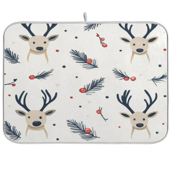 Kitchen Drying Mat 16x18In Drying Dish Mat Dish Drying Mats Kitchen Countertop Multi-Function Drain Drying Mat Kitchen Table Christmas Deer Seamless