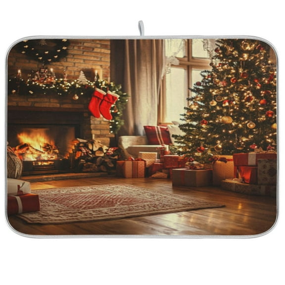 Kitchen Drying Mat 16x18In Drying Dish Mat Dish Drying Mats Kitchen Countertop Multi-Function Drain Drying Mat Kitchen Table Christmas Fireplace Picture