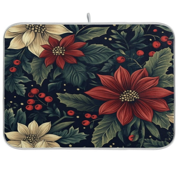 Kitchen Drying Mat 16x18In Drying Dish Mat Dish Drying Mats Kitchen Countertop Multi-Function Drain Drying Mat Kitchen Table Christmas Flowers1