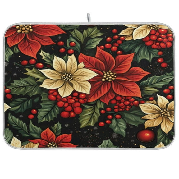 Kitchen Drying Mat 16x18In Drying Dish Mat Dish Drying Mats Kitchen Countertop Multi-Function Drain Drying Mat Kitchen Table Christmas Flowers2