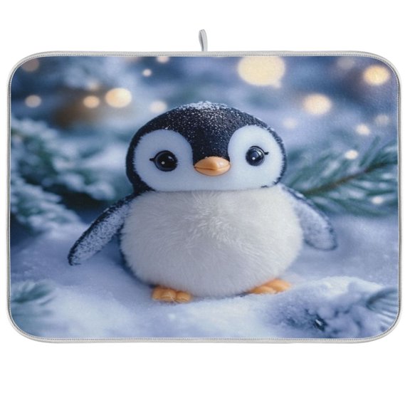 Kitchen Drying Mat 16x18In Drying Dish Mat Dish Drying Mats Kitchen Countertop Multi-Function Drain Drying Mat Kitchen Table Christmas Penguin