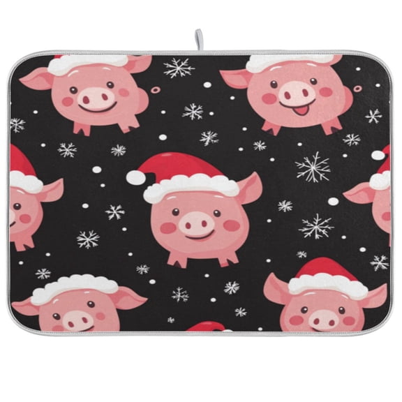 Kitchen Drying Mat 16x18In Drying Dish Mat Dish Drying Mats Kitchen Countertop Multi-Function Drain Drying Mat Kitchen Table Christmas Pig
