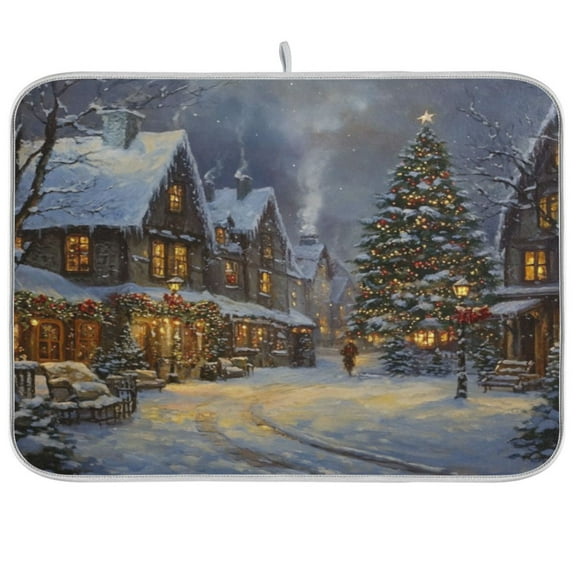 Kitchen Drying Mat 16x18In Drying Dish Mat Dish Drying Mats Kitchen Countertop Multi-Function Drain Drying Mat Kitchen Table Christmas Snow