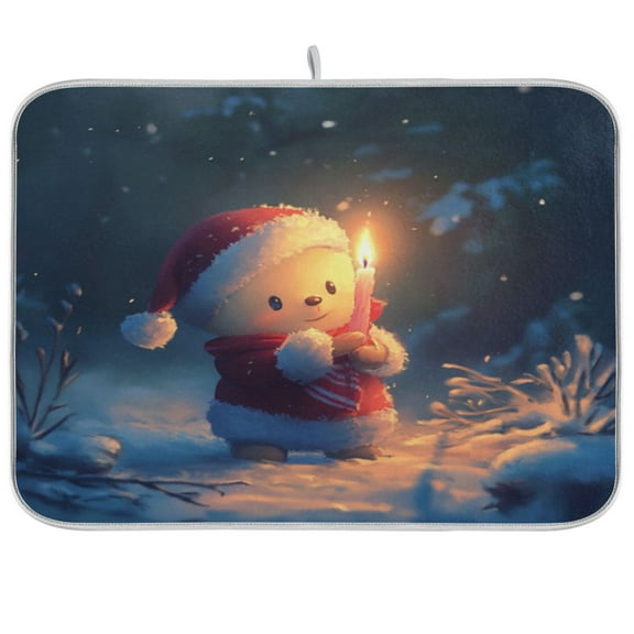 Kitchen Drying Mat 16x18In Drying Dish Mat Dish Drying Mats Kitchen Countertop Multi-Function Drain Drying Mat Kitchen Table Christmas Snowman Candle Picture