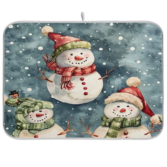 Kitchen Drying Mat 16x18In Drying Dish Mat Dish Drying Mats Kitchen Countertop Multi-Function Drain Drying Mat Kitchen Table Christmas Snowman