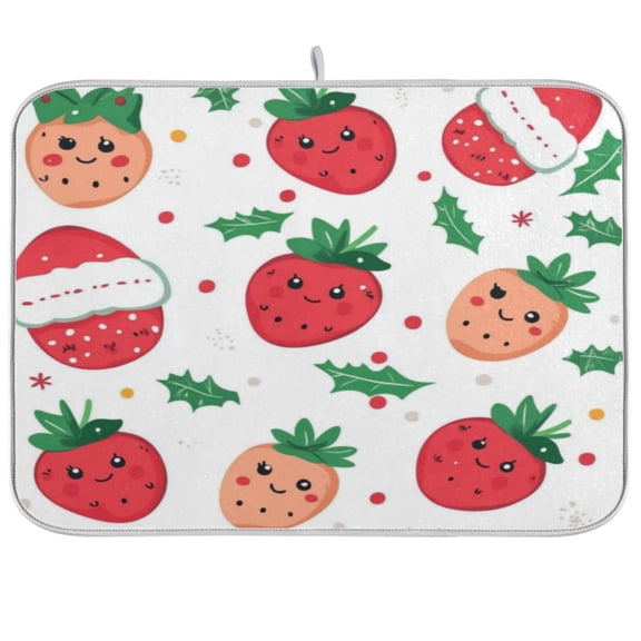 Kitchen Drying Mat 16x18In Drying Dish Mat Dish Drying Mats Kitchen Countertop Multi-Function Drain Drying Mat Kitchen Table Christmas Strawberry
