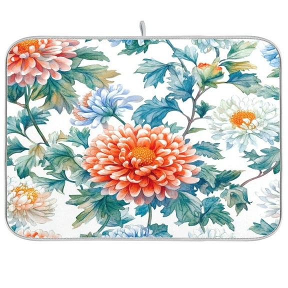 Kitchen Drying Mat 16x18In Drying Dish Mat Dish Drying Mats Kitchen Countertop Multi-Function Drain Drying Mat Kitchen Table Chrysanthemums Maroon
