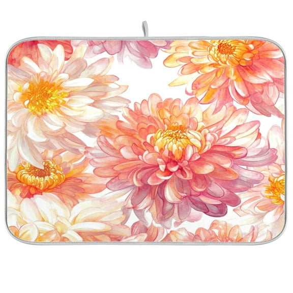 Kitchen Drying Mat 16x18In Drying Dish Mat Dish Drying Mats Kitchen Countertop Multi-Function Drain Drying Mat Kitchen Table Chrysanthemums Pink