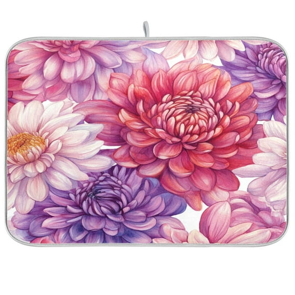 Kitchen Drying Mat 16x18In Drying Dish Mat Dish Drying Mats Kitchen Countertop Multi-Function Drain Drying Mat Kitchen Table Chrysanthemums Purple