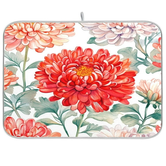 Kitchen Drying Mat 16x18In Drying Dish Mat Dish Drying Mats Kitchen Countertop Multi-Function Drain Drying Mat Kitchen Table Chrysanthemums Red