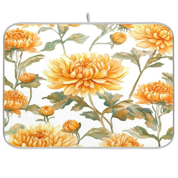 Kitchen Drying Mat 16x18In Drying Dish Mat Dish Drying Mats Kitchen Countertop Multi-Function Drain Drying Mat Kitchen Table Chrysanthemums Yellow