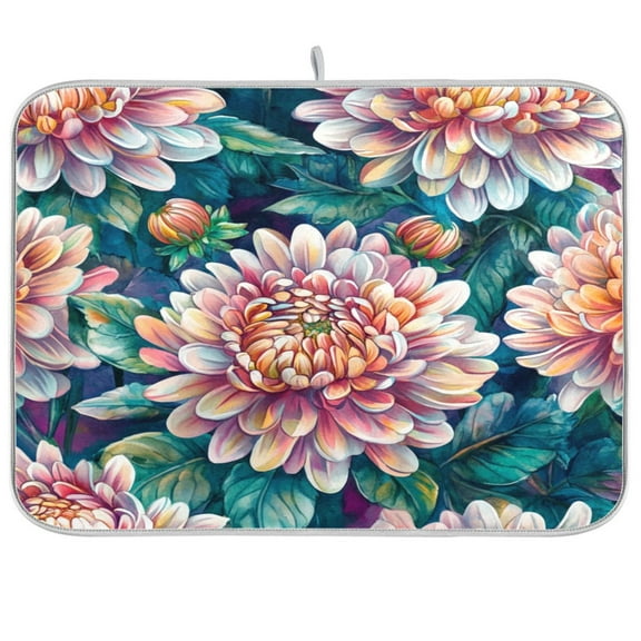 Kitchen Drying Mat 16x18In Drying Dish Mat Dish Drying Mats Kitchen Countertop Multi-Function Drain Drying Mat Kitchen Table Chrysanthemums