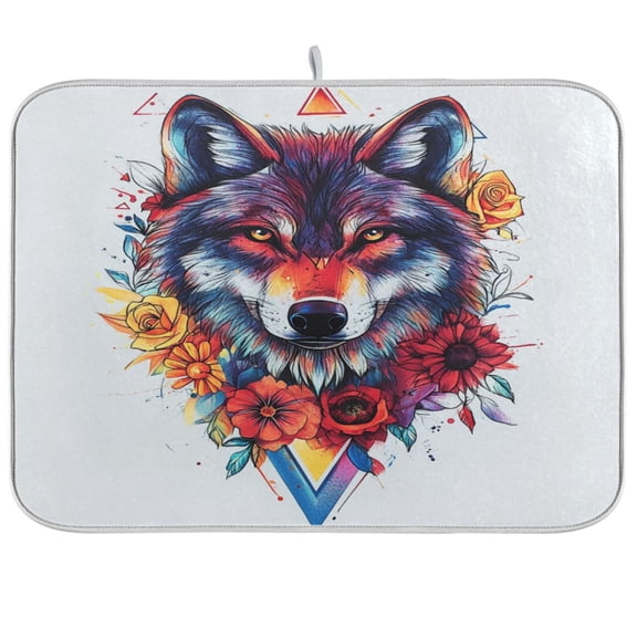 Kitchen Drying Mat 16x18In Drying Dish Mat Dish Drying Mats Kitchen Countertop Multi-Function Drain Drying Mat Kitchen Table Color Art Wolf