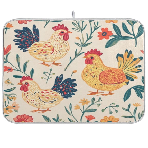 Kitchen Drying Mat 16x18In Drying Dish Mat Dish Drying Mats Kitchen Countertop Multi-Function Drain Drying Mat Kitchen Table Colored Chicken2