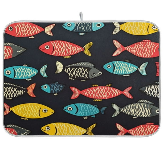 Kitchen Drying Mat 16x18In Drying Dish Mat Dish Drying Mats Kitchen Countertop Multi-Function Drain Drying Mat Kitchen Table Colored Fish1