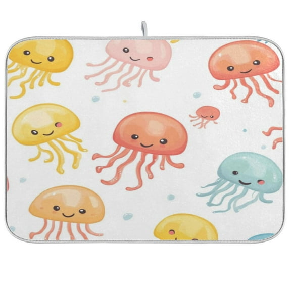 Kitchen Drying Mat 16x18In Drying Dish Mat Dish Drying Mats Kitchen Countertop Multi-Function Drain Drying Mat Kitchen Table Colored Jellyfish