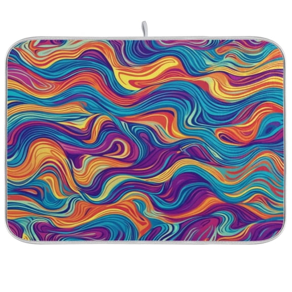 Kitchen Drying Mat 16x18In Drying Dish Mat Dish Drying Mats Kitchen Countertop Multi-Function Drain Drying Mat Kitchen Table Colored Waves
