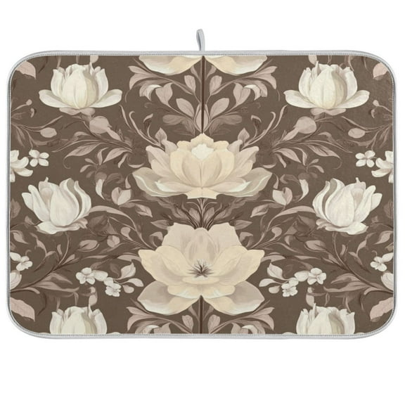 Kitchen Drying Mat 16x18In Drying Dish Mat Dish Drying Mats Kitchen Countertop Multi-Function Drain Drying Mat Kitchen Table Colorful Brown Flower