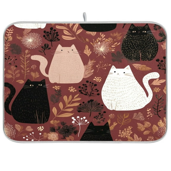 Kitchen Drying Mat 16x18In Drying Dish Mat Dish Drying Mats Kitchen Countertop Multi-Function Drain Drying Mat Kitchen Table Colorful Cats