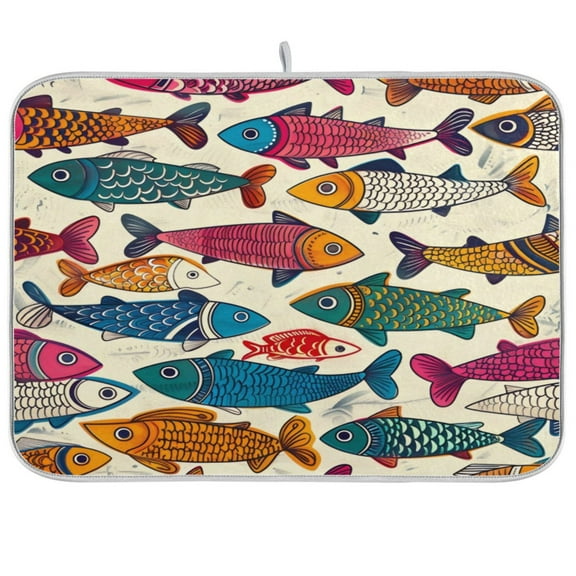 Kitchen Drying Mat 16x18In Drying Dish Mat Dish Drying Mats Kitchen Countertop Multi-Function Drain Drying Mat Kitchen Table Colorful Fish