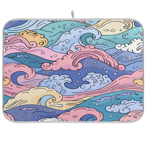 Kitchen Drying Mat 16x18In Drying Dish Mat Dish Drying Mats Kitchen Countertop Multi-Function Drain Drying Mat Kitchen Table Colorful Sea