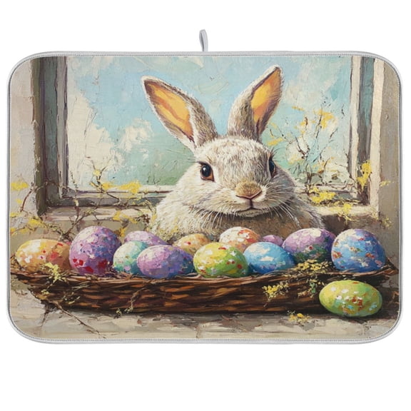 Kitchen Drying Mat 16x18In Drying Dish Mat Dish Drying Mats Kitchen Countertop Multi-Function Drain Drying Mat Kitchen Table Cute Easter Bunny and Eggs