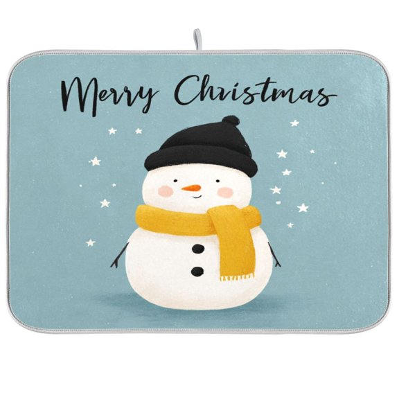 Kitchen Drying Mat 16x18In Drying Dish Mat Dish Drying Mats Kitchen Countertop Multi-Function Drain Drying Mat Kitchen Table Cute Merry Christmas Snowman