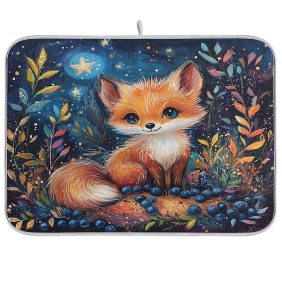 Kitchen Drying Mat 16x18In Drying Dish Mat Dish Drying Mats Kitchen Countertop Multi-Function Drain Drying Mat Kitchen Table Cute Orange Fox