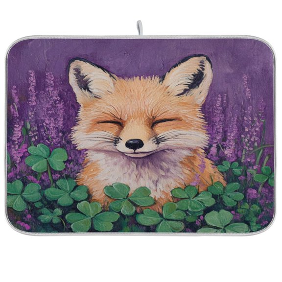 Kitchen Drying Mat 16x18In Drying Dish Mat Dish Drying Mats Kitchen Countertop Multi-Function Drain Drying Mat Kitchen Table Cute Sleeping Fox