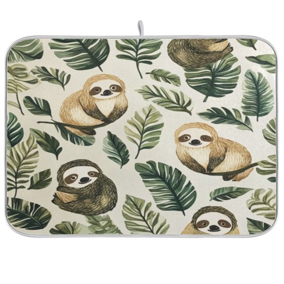 Kitchen Drying Mat 16x18In Drying Dish Mat Dish Drying Mats Kitchen Countertop Multi-Function Drain Drying Mat Kitchen Table Cute Sloth Seamless