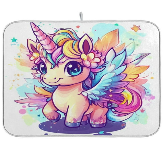 Kitchen Drying Mat 16x18In Drying Dish Mat Dish Drying Mats Kitchen Countertop Multi-Function Drain Drying Mat Kitchen Table Cute Unicorn