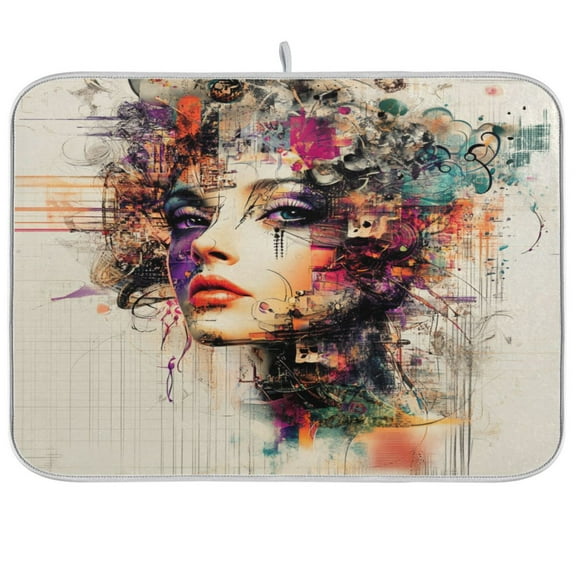 Kitchen Drying Mat 16x18In Drying Dish Mat Dish Drying Mats Kitchen Countertop Multi-Function Drain Drying Mat Kitchen Table Cyberpunk Beauty