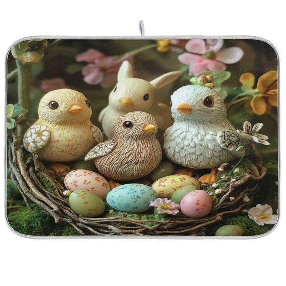 Kitchen Drying Mat 16x18In Drying Dish Mat Dish Drying Mats Kitchen Countertop Multi-Function Drain Drying Mat Kitchen Table Easter Birds and Eggs