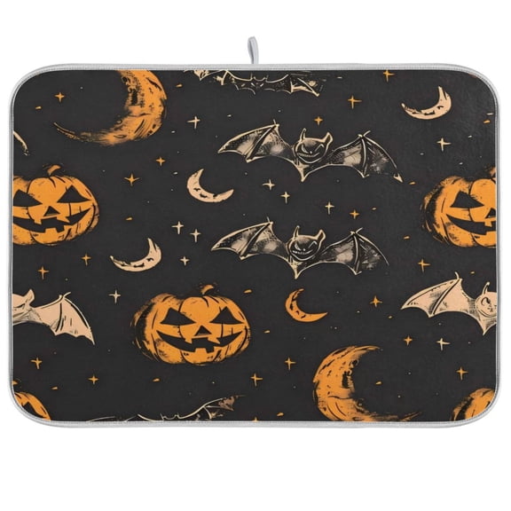 Kitchen Drying Mat 16x18In Drying Dish Mat Dish Drying Mats Kitchen Countertop Multi-Function Drain Drying Mat Kitchen Table Evil Pumpkin