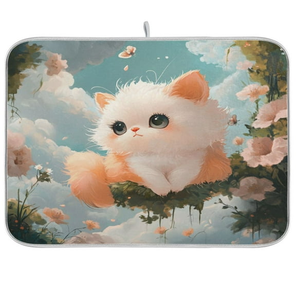 Kitchen Drying Mat 16x18In Drying Dish Mat Dish Drying Mats Kitchen Countertop Multi-Function Drain Drying Mat Kitchen Table Flower Cat