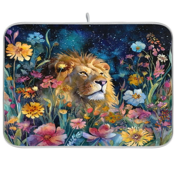 Kitchen Drying Mat 16x18In Drying Dish Mat Dish Drying Mats Kitchen Countertop Multi-Function Drain Drying Mat Kitchen Table Flower Lion