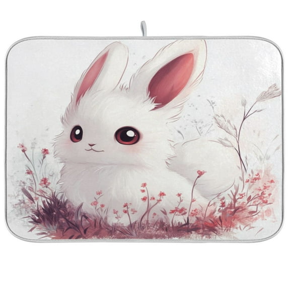 Kitchen Drying Mat 16x18In Drying Dish Mat Dish Drying Mats Kitchen Countertop Multi-Function Drain Drying Mat Kitchen Table Flower Rabbit