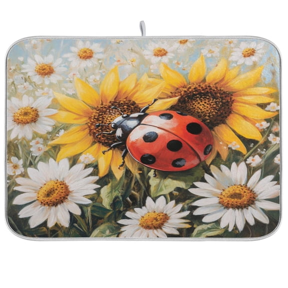 Kitchen Drying Mat 16x18In Drying Dish Mat Dish Drying Mats Kitchen Countertop Multi-Function Drain Drying Mat Kitchen Table Giant Ladybird