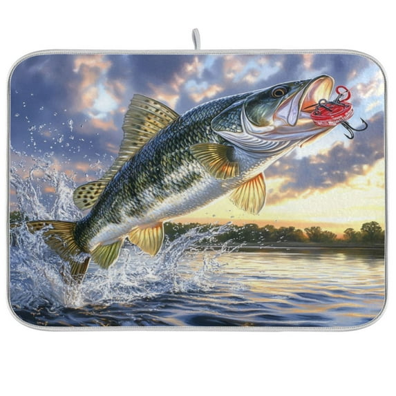 Kitchen Drying Mat 16x18In Drying Dish Mat Dish Drying Mats Kitchen Countertop Multi-Function Drain Drying Mat Kitchen Table Golden Fish Picture