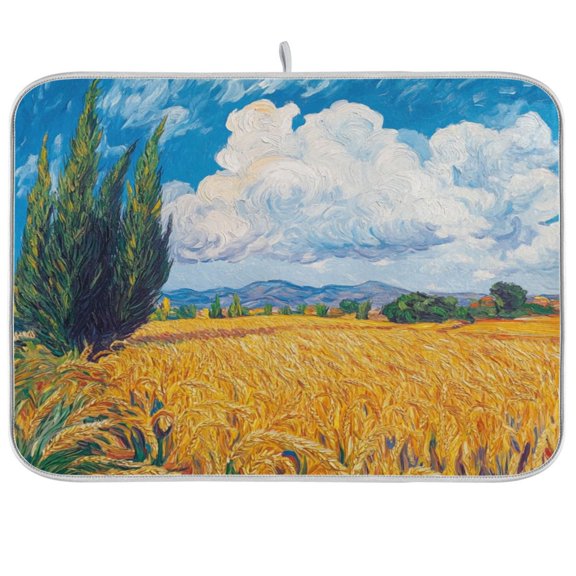Kitchen Drying Mat 16x18In Drying Dish Mat Dish Drying Mats Kitchen Countertop Multi-Function Drain Drying Mat Kitchen Table Golden Wheat Field