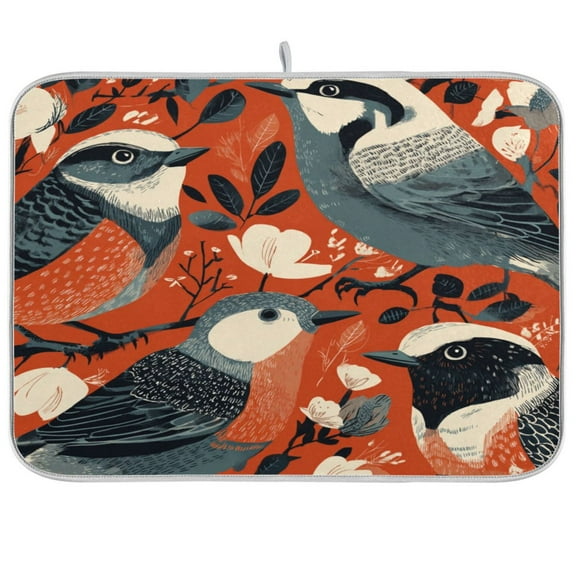 Kitchen Drying Mat 16x18In Drying Dish Mat Dish Drying Mats Kitchen Countertop Multi-Function Drain Drying Mat Kitchen Table Gray Bird