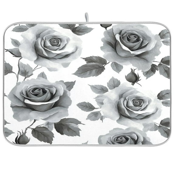 Kitchen Drying Mat 16x18In Drying Dish Mat Dish Drying Mats Kitchen Countertop Multi-Function Drain Drying Mat Kitchen Table Gray Flowers