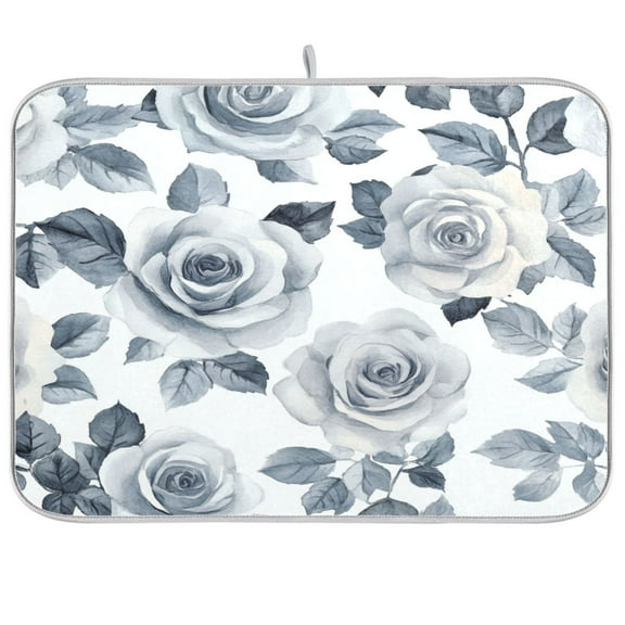 Kitchen Drying Mat 16x18In Drying Dish Mat Dish Drying Mats Kitchen Countertop Multi-Function Drain Drying Mat Kitchen Table Gray Roses