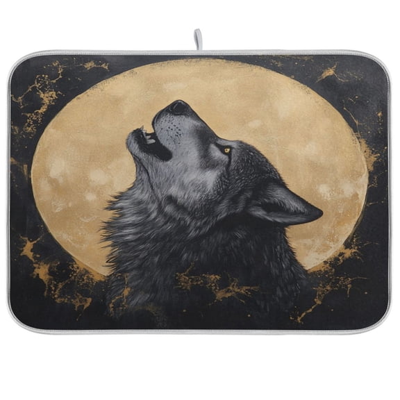Kitchen Drying Mat 16x18In Drying Dish Mat Dish Drying Mats Kitchen Countertop Multi-Function Drain Drying Mat Kitchen Table Gray Wolf under The Moon