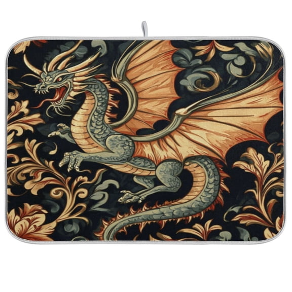 Kitchen Drying Mat 16x18In Drying Dish Mat Dish Drying Mats Kitchen Countertop Multi-Function Drain Drying Mat Kitchen Table Green Dragon