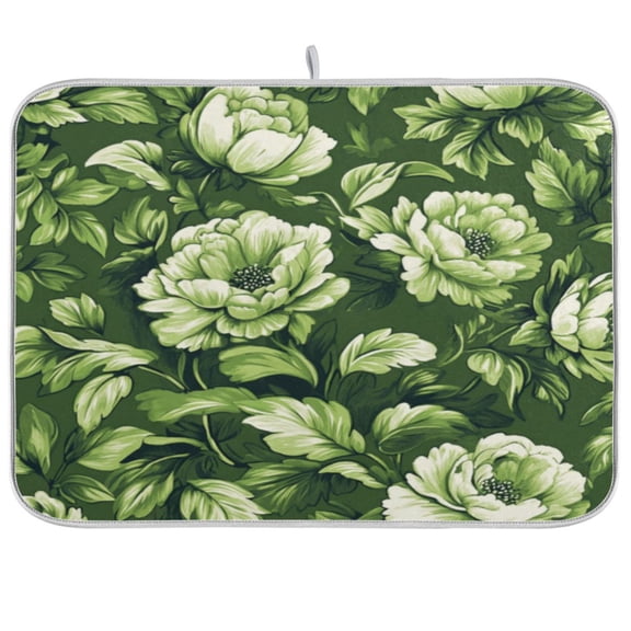 Kitchen Drying Mat 16x18In Drying Dish Mat Dish Drying Mats Kitchen Countertop Multi-Function Drain Drying Mat Kitchen Table Green Flower2