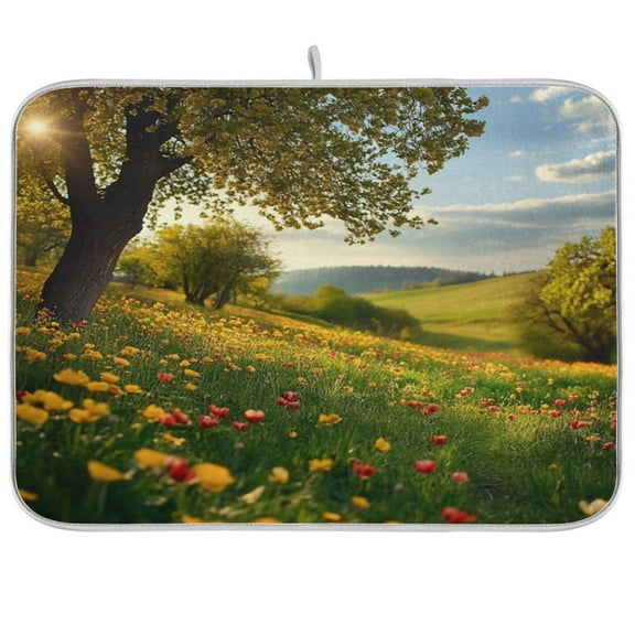 Kitchen Drying Mat 16x18In Drying Dish Mat Dish Drying Mats Kitchen Countertop Multi-Function Drain Drying Mat Kitchen Table Green Grass