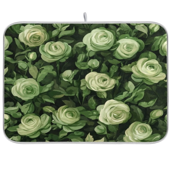 Kitchen Drying Mat 16x18In Drying Dish Mat Dish Drying Mats Kitchen Countertop Multi-Function Drain Drying Mat Kitchen Table Green Rose3